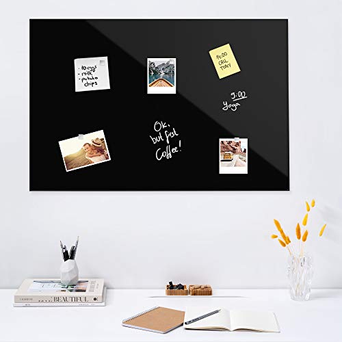 Navaris Pizarra magnética de Vidrio - Tablero de Notas de Cristal de 90 x 60 CM - Tablón de recordatorios con rotulador imanes y Soporte - En Negro - imagen 2