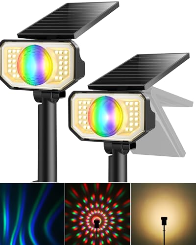 FabStyl Solar Spot Lights Outdoor, Spotlights Waterproof with 2 Detachable Lens, Solar Wall Lights Pathway Lights for Yard, Garden, Patio, Outside Landscape, 2 Pack, Warm&RGB
