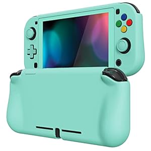 PlayVital ZealProtect Protective Case for Nintendo Switch Lite, Ergomomic Grip Hard Cover – Durable Comfort Shock-absorbent Anti-Scratch with Screen Protector & Thumb Grip Button Caps, Misty Green