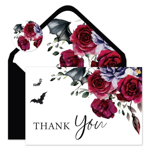 Cartes de remerciement Halloween Whaline lot de 36 avec enveloppes et autocollants chauve-souris
