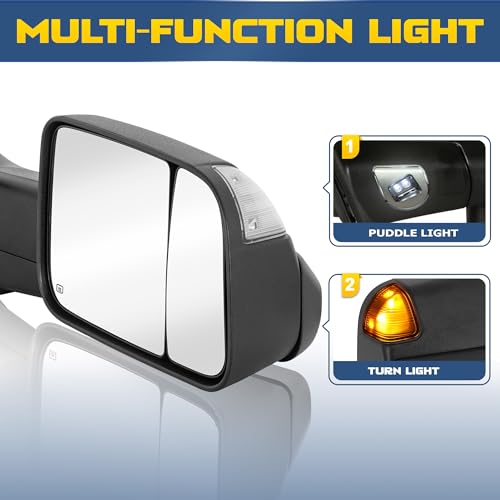 AUTOSTARSHIP Pair Power Heated Towing Mirrors Compatible with 2009-2018 Dodge Ram 1500 2500 3500/2019-2024 Ram 1500 Classic w/LED Turn Signal Light Side Mirror Temperature Sensor (Black) - Thumbnail 3