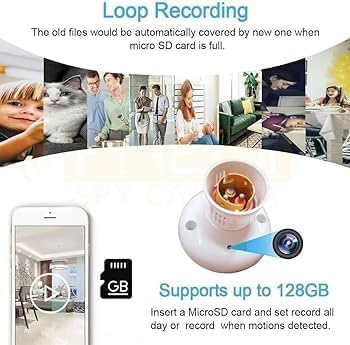 Image of securinnov 3MP Invisible Bulb Holder Camera with Secret Audio & Video Recording | 1080P WiFi Mini CCTV | Cloud & SD Card Support | Indoor Smart Home Security Camera (Bulb Holder Camera)
