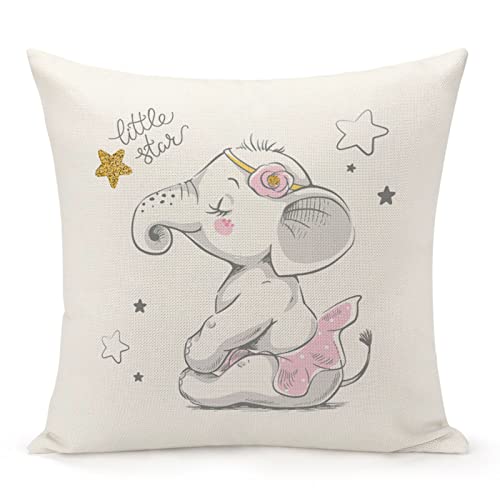 Muruful Throw Pillow Cover 18X18 Inch，Cartoon Elephant Ballerina Square Throw Pillow Cases，Cute Baby Animal Star Art Fashion Nursery Sweet Polyester Throw Cushion Covers For Couch Sofa Chair Bedroom #TOP9