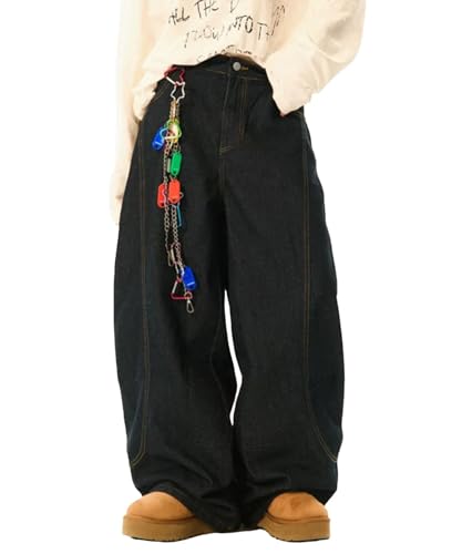 Unisex Retro Washed Barrel Jeans Wide Leg Streetwear Denim Pants2