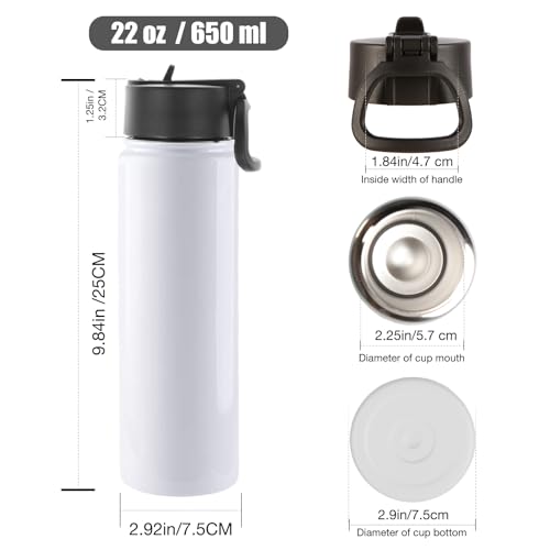 Image of Volhoply Sublimation Insulated Water Bottles Blank Bulk 8 Pack, 22 oz Stainless Steel Sports Bottle with Straw, Double Walled Vacuum Metal Water Flask with Wide Mouth(Sublimation,8 Set)