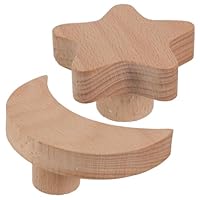 LOLIPPYY 2pcs Wooden Wall-Mounted Clothes Hangers Star and Moon Design Self-Adhesive No Punch Hooks for Door Wall Clothing Storage Organizer Nordic Style