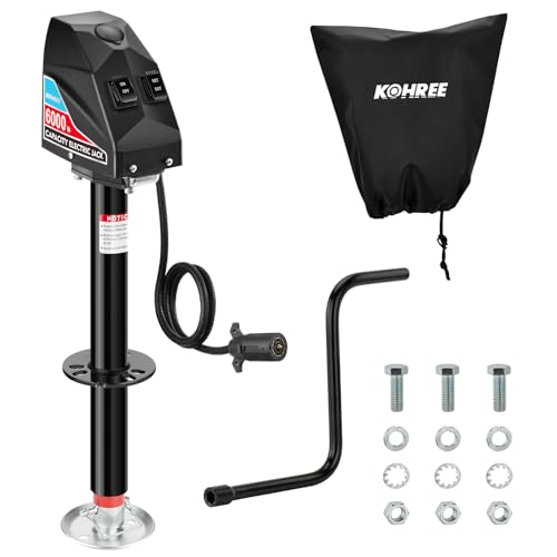 Image of Kohree Electric Trailer Jack 6000 lbs with 7-Way Connector, Heavy Duty RV Electric Tongue Jack for Travel Trailer A-Frame Camper, with Manual Crank Handle & Weatherproof Jack Cover, 22 inch Lift, 12V DC