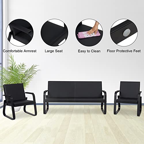 Kinfant 3 Pcs Waiting Room Chairs For Guest Reception - Luxurious Guest Reception Chairs With Padded Arm Rest For Reception Meeting Conference And Waiting Room Side Office Home, Black #TOP4