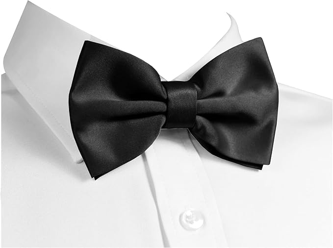 JAGMOOLYA PRODUCTS Premium Pre-Tied Satin Bow Tie and Pocket Square for Men | Handcrafted Bow Tie & Wedding Handkerchief for Suits, Blazers & Tuxedo for Formal Events & Weddings (BLACK)