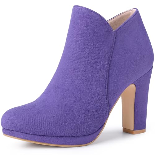 Allegra K Women's Round Toe Chunky Heeled Ankle Heel Boots Purple 3.5 UK/Label Size 5.5 US