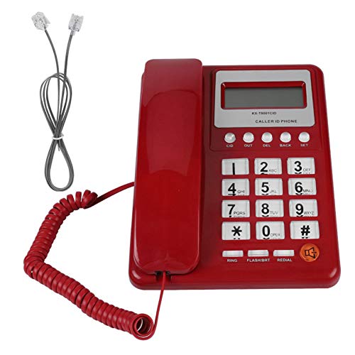 Kafuty Telefono Fisso, Telefono Corded con Display LCD & Tasti Grandi - ID chiamante/richiamare/ricomporre, Telefono DTMF/FSK per Casa Ufficio Hotel (Rosso)