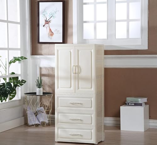 Image of Mevigo Door Plastic Wardrobe for Kids| Almirah and Wardrobe for Baby Clothes| Modular Storage Cabinet with Wheel Organizer for Cupboard Rack for Clothes /Shoes /Books /Toy (White-MS16930, 4- Layer)