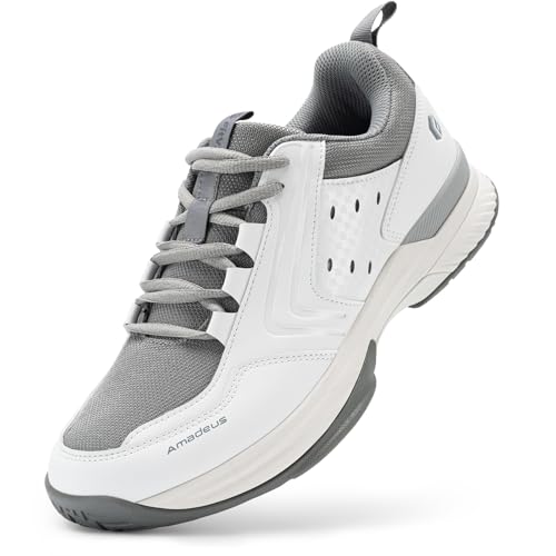 FitVille Tennis Shoes for Men Pickleball Shoes Sneakers | Court Racquetball Athletic Shoes for Racquet Sport | Wide Toe Box & Arch Support (13 Medium, Silver Gray & White)