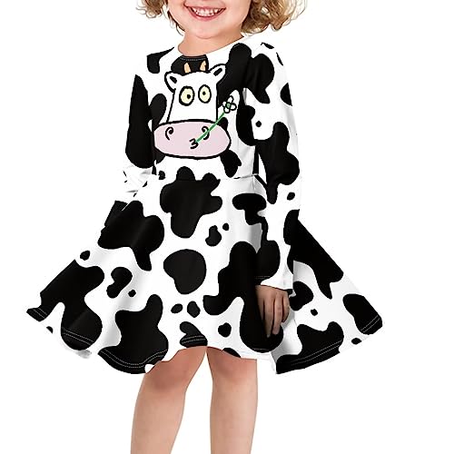 Knee Length Regular Fit Loose Fairy Dance Flared Dress for Girls Custom Pattern Girls Dress Long Sleeve Round Neck3