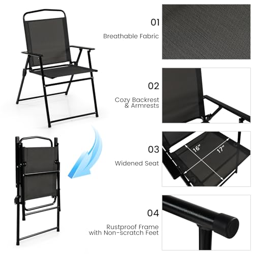 GIANTEX Ensemble de salle à manger de patio, ensemble de meubles de patio avec parasol, table à café avec plateau en verre trempé et 4 chaises pliantes pour l'extérieur, terrasse, cour, porche – Image 6