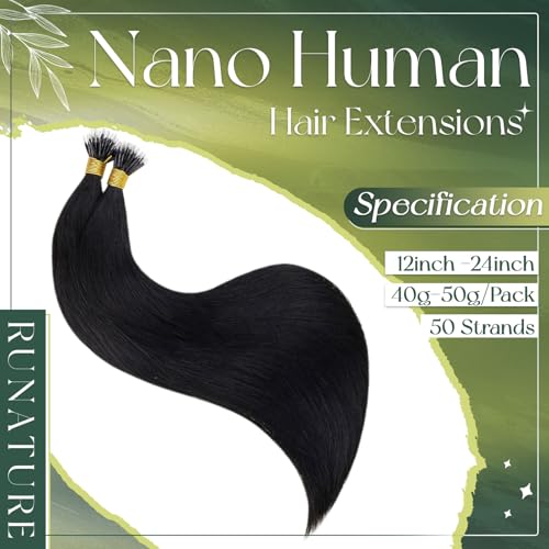 RUNATURE Nano Beads Hair Extensions Real Human Hair 22 Inch Nano Hair Extensions Real Human Hair Black Remy Straight Natural Black Invisible Nano Ring Hair 50s 50g #1 - Image 2