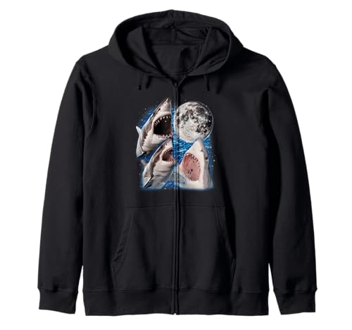 Tres Tiburones Luna Aullando Grandes Blancos Lobo Luna Parodia Sudadera con Capucha