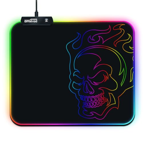 Amstrad AMS-RGB-Mousepad Tapis de Souris Gamer RGB avec Design tête de Mort - 12 Mode Lumineux - 25 x 30 cm
