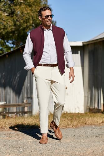 Runcati Mens Full Zip Sweater Vest Knitted Stand Collar Cardigan Casual Slim Fit Sleeveless Sweaters4