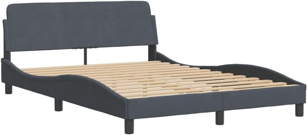 vidaXL Bed Frame Dover, Double Bed, Bedroom Furniture, Bed Base, Platform Bed Frame, Mattress Foundation, Modern Style, Dark Gray 53.9"x74.8" Full Velvet