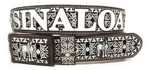 Men's Laser Cut Sinaloa Western Belt, Charro Saddle Cinto Charro Vaquero Sinaloa - Main Image