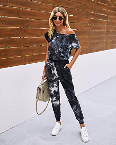 Image of PRETTYGARDEN Jumpsuits for Women Summer Off Shoulder Romper | Short Sleeve Drawstring Waist, Jogger Jumpers with Pockets, One Piece Spring Break Outfits, Vacation Travel Lounge Clothes