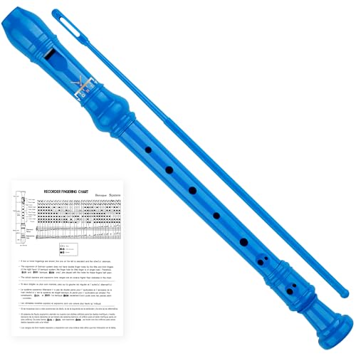 YONTY Soprano Recorder 8-Hole Instrument for Kids Beginners, Baroque Style C Key Kids Flute with Cleaning Rod & Case Bag for School Education Home Entertainment - Royal Blue