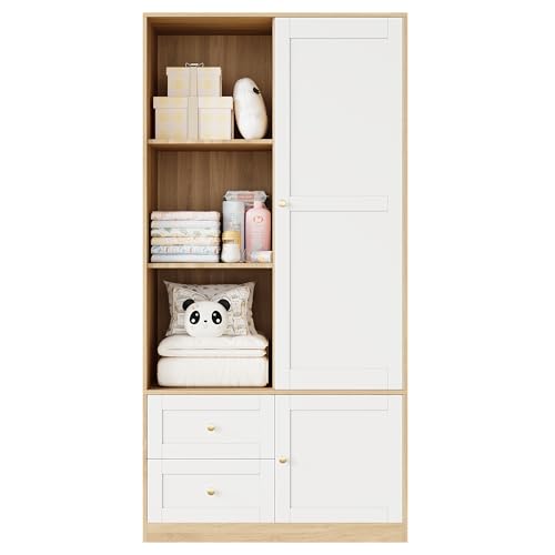 Armario de puerta corredera de 90 cm multifunción blanco y madera 8