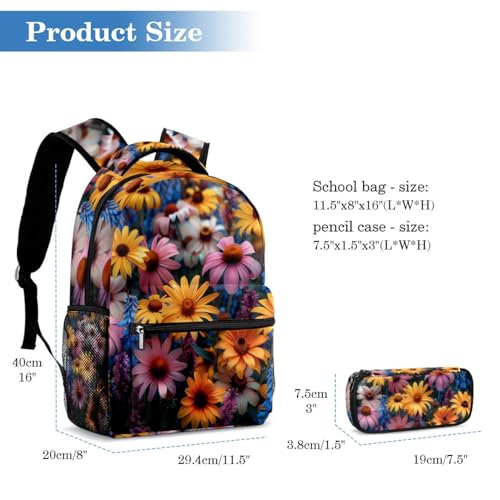 Sac à dos et trousse à crayons fleurs grande capacité pour l'école - 2