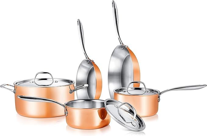 NutriChef Kit 8-Piece Steel-4-Ply Cookware w/Cast Stainless Steel Handle, 4-Ply Kitchenware Pots & Pans Set Stylish Kitchen (NCCWHA)