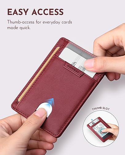 Buffway Slim Wallet for Men or Women Minimalist Small Leather Wallets with RFID Blocking, Bassa Mars Red, One Size, Minimalist