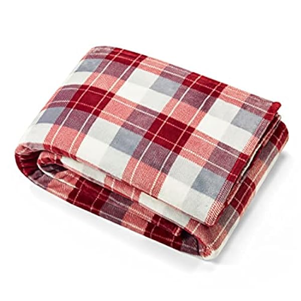 Nautica Home Bluff Plaid in microfibra setosa, ultra morbida e accogliente, leggera coperta in pile, facile da pulire, lavabile in lavatrice, doppia, rosso