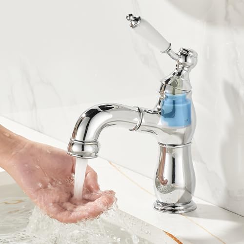 Robinet de lavabo à trou unique avec douchette pour vasque haute - 5