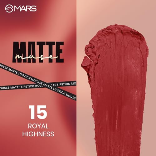 Image of MARS Matte Muse Mousse Lipstick (3ml) (15-ROYAL HIGHNESS) with Doe-Foot Applicator | Highly Pigmented | Smooth Texture | Hydrating Formula | Blurry Lips Effect (Pack of 2)