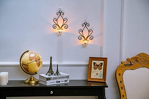 Sziqiqi Candle Sconces Candle Holders Wall Mounted Fit Tea Light Votive Battery Operated In Metal Scroll For Bedroom Bathroom Living Room Hallway Foyer Entrance Balcony Decoration Set Of 2 Black #TOP6