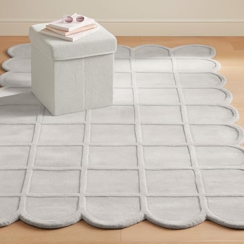 Shibusa Rugs Scallop Shaped Luxury Handmade Wool, Hand-Tufted Premium Area