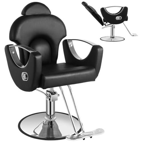 MIMWOW Salon Barber Chair, Reclining Salon Chair for Hair Stylist, Hair Chair with Heavy Duty Hydraulic Pump, 360 Degrees Swivel Styling Braiding Hairdresser Chairs for Home Barbershop, Pure Black
