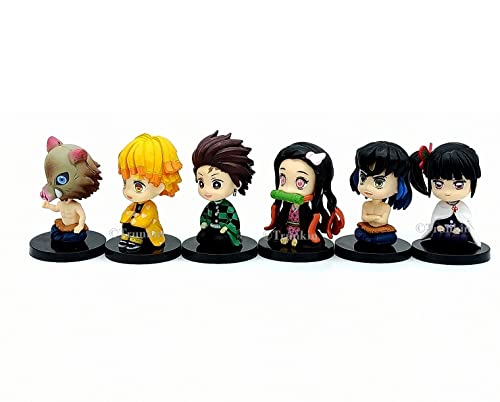 Image of Trunkin Demon Slayer Set of 6 Sitting Chibi Action Figure Set Action Figurine Nezuko Tanjiro Inosuke Zenitsu Kanae Kocho Kimetsu No Yaiba