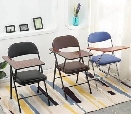AKILER テーブル付き折りたたみ会議チェア アームレスト付きパイプ椅子 組立不要完成品 軽量コンパクト収納 オフィス用ミーティング・講習背付き椅子 会議用 (ライトブルー) [2]