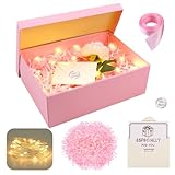 Geschenkbox mit Deckel für Geburtstag Hochzeit Feiertage: TAIHOBO Geschenk Box mit Raffia Grußkarten Licht, 25×18×8,5cm Geschenkkarton Klein, Geschenkschachtel für Geschenkverpackung (Rosa)