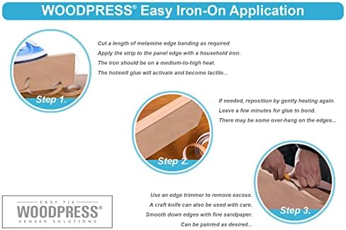 WoodPress® 22mm Matt White Melamine Edging, Pre-Glued Veneer Tape  7.5m Roll - Iron-On for Easy DIY Application  Will Cover the Edge of a Standard MDF Panel