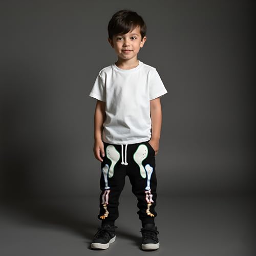 Toddler Boys Sweatpants Cartoon Dinosaur Print Halloween Glow in Dark Skeleton Graphic Sport Jogger Pants 2-7Y2
