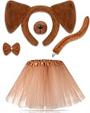 Zhanmai 5 Pcs Halloween Animal Costume Kid Bear Puppy Dog Pup Kangaroo with Tutu Ear Headband Bowtie Tail Paws for Boys Girls