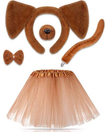 Zhanmai 5 Pcs Carnival Animal Costume Kid Bear Puppy Dog Pup Kangaroo with Tutu Ear Headband Bowtie Tail Paws for Boys Girls