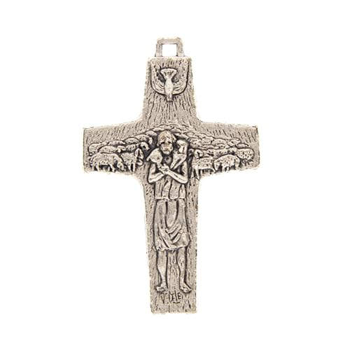 SHALOM - Cruz pectoral Buen Pastor con anillo, de metal, con caja y tarjeta. Medidas 7 x 5 cm