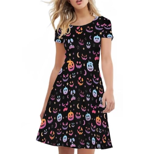 Image of HUGS IDEA Womens Puffy Swing Midi Dress Round Neck Short Sleeve Party A-Line Dresses