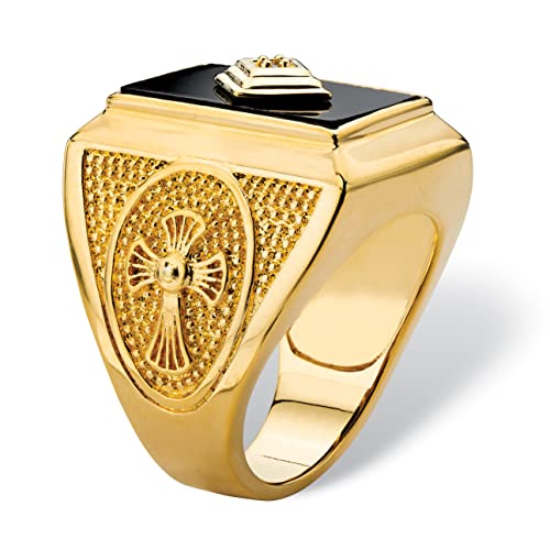 PalmBeach Men's Yellow Gold-Plated Emerald Cut Natural Black Onyx and Diamond Accent Cross Ring Sizes 8-132