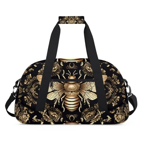 Bohemian Bee Gym Travel Duffle Bag for Boys - Gymnastics Sports Dance Bag with Front Zipper Pocket for School Practice or Overnight Travel Weekender Sleepover Tote Bag Bee2