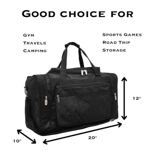 NGIL Glitter Canvas 20" inch Weekender Overnight Travel Carry-On Luggage Sports Gym Duffle Bag for Women (Black Glitter)3