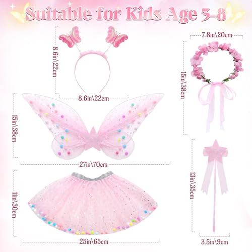 Svmk 5Pcs Girls Fairy Wings Costume Kids Toddler Butterfly Wings With Wand Tutu Skirt Crown Headband Princess Halloween Dress Up Gift  thumb #4